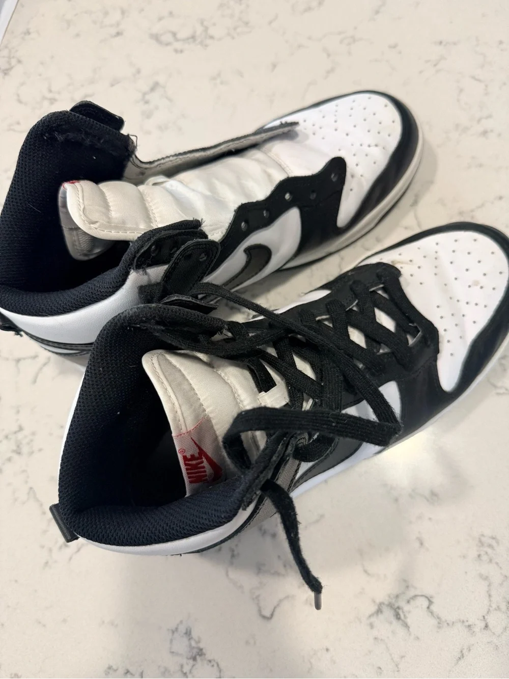 Nike Kids Black and White High-Top Sneakers with Red Logo